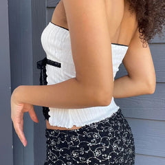 Aiertu outfit ideas Hotsweet Bow Crop Tops Chic Lace Patchwork Strapless Vests Y2K Streetwear Aesthetic Fashion Sleeveless Slim Camis Aiertu