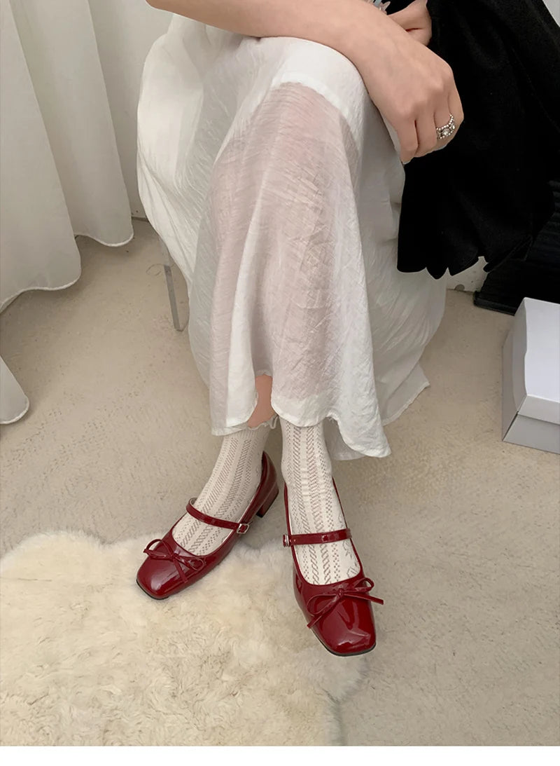 Aiertu  -  Patent Leather Women Mary Jane Shoes Fashion Shallow Butterfly-knot Shoes Spring Autumn Wedding Party Shoes Aiertu