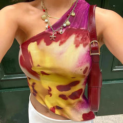 Aiertu  -  Floral Print Two Piece Summer Set One Shoulder Crop Top and Long Skirt Matching Vacation Sets Woman P84-EC39 Aiertu