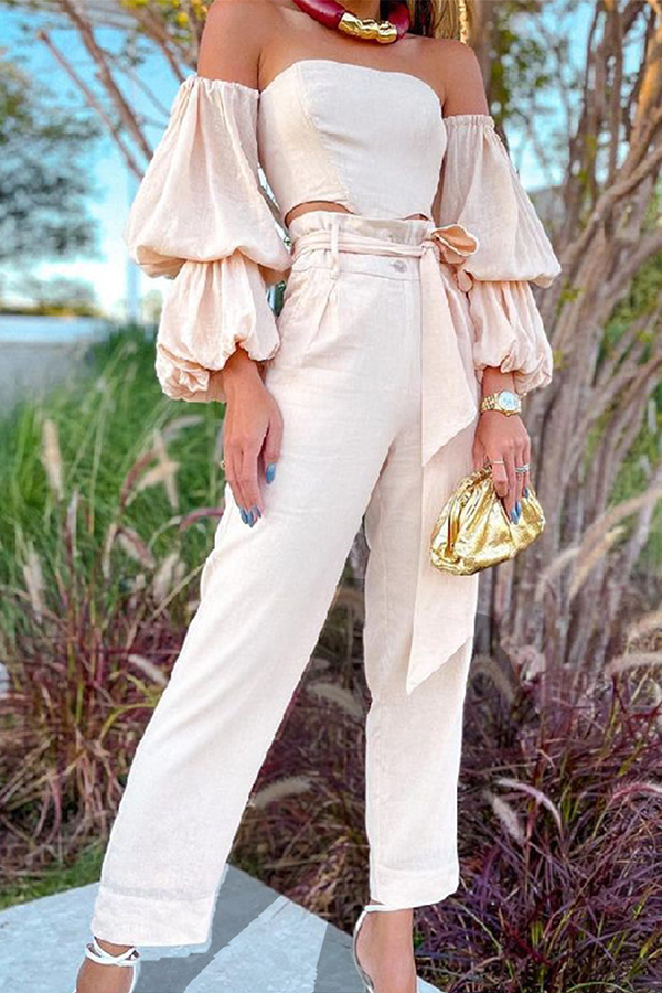 Aiertu  -  Elegant Solid With Belt Strapless Long Sleeve Two Pieces Aiertu