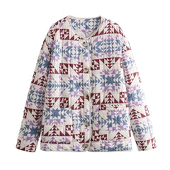 Aiertu  -   Geometric Printed Women's Outerwear for Winter Autumn Thick Warm Parka Female Coat Winter Coat Vintage New Coat Aiertu