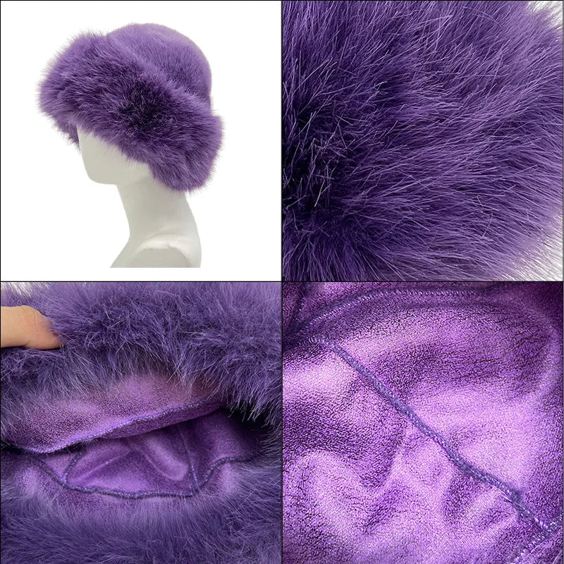 Aiertu  -  Winter Faux Fox Fur Bucket Hats For Women Soft Thickened Plush Fisherman Hat Outdoor Windproof Warm Beanies Caps Ski Panama Cap Aiertu