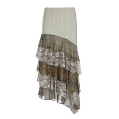 Aiertu  -   cold weather outfits Y2K Aesthetic Lace Tiered Irregular Long Skirt Women Stylish Outfits Mori Girl Style Asymmetric Skirt Vintage Lady Aiertu