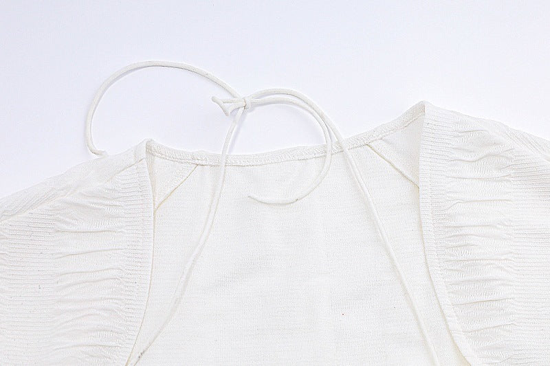 Aiertu - Lace Up Ruffle Halter Mini Dress Aiertu