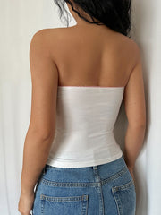 Aiertu - summer inspo Sweet Y2K Contrast Lace Strapless White Tube Top Women 2000s Cute Kawaii Cropped Vest Aiertu