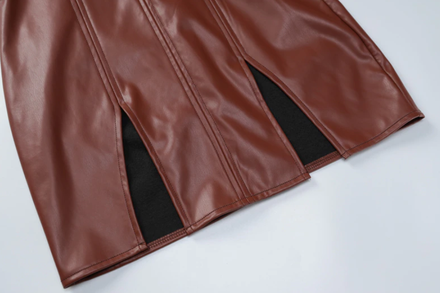 Aiertu - Wrapped Chest Vintage Pu Leather Dress Aiertu