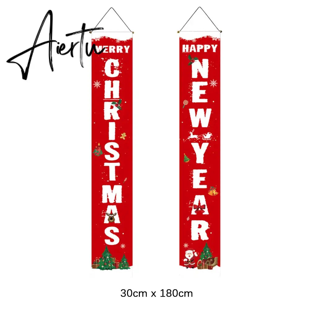 2Pcs/set Chritmas Door Banner Ornaments Merry X-Mas Snowman Santa Claus Letter Christmas Tree Pendant Drop Ornaments Party Decor Aiertu