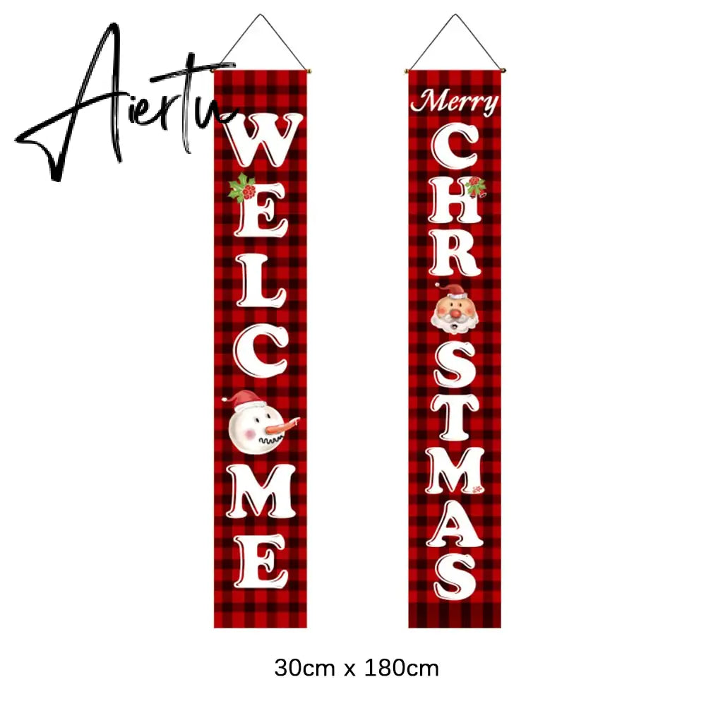 2Pcs/set Chritmas Door Banner Ornaments Merry X-Mas Snowman Santa Claus Letter Christmas Tree Pendant Drop Ornaments Party Decor Aiertu