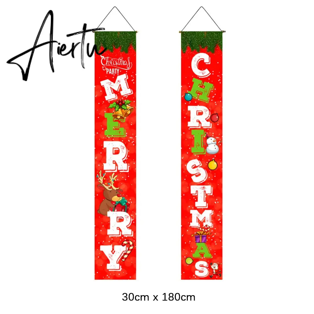 2Pcs/set Chritmas Door Banner Ornaments Merry X-Mas Snowman Santa Claus Letter Christmas Tree Pendant Drop Ornaments Party Decor Aiertu