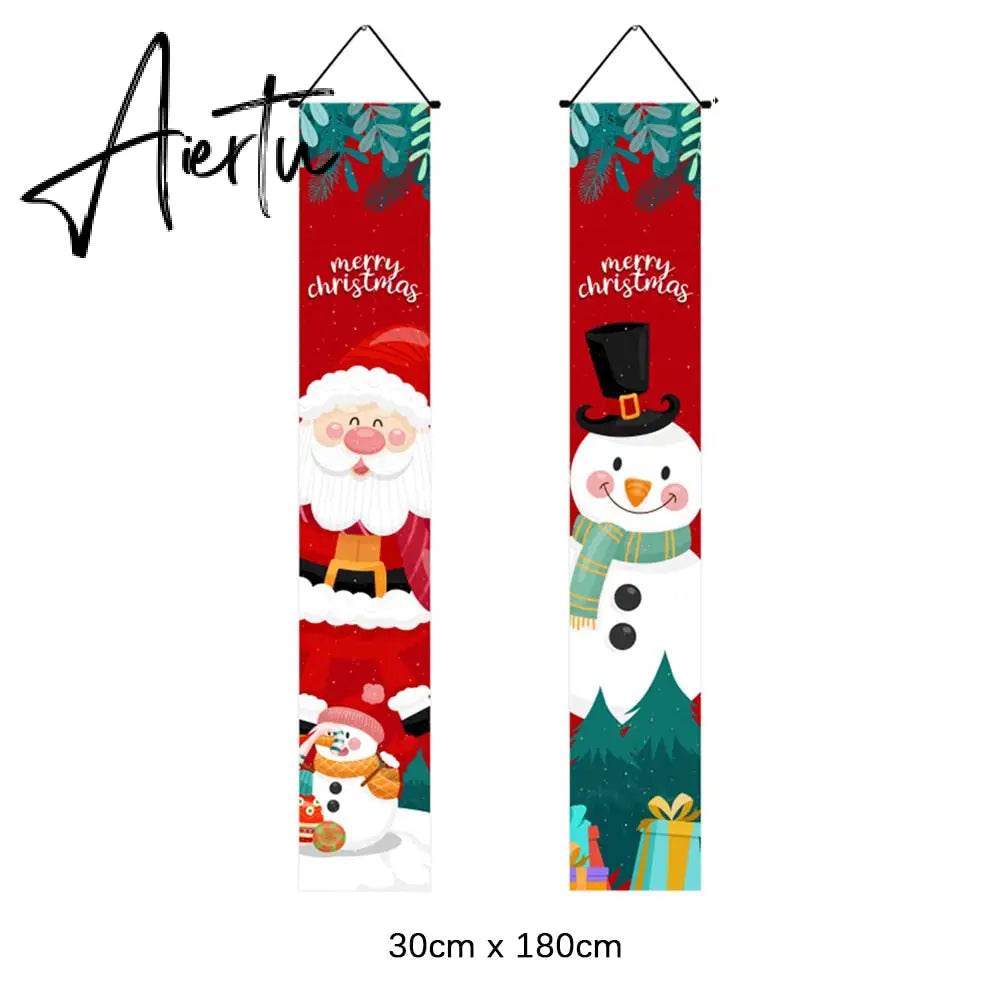 2Pcs/set Chritmas Door Banner Ornaments Merry X-Mas Snowman Santa Claus Letter Christmas Tree Pendant Drop Ornaments Party Decor Aiertu