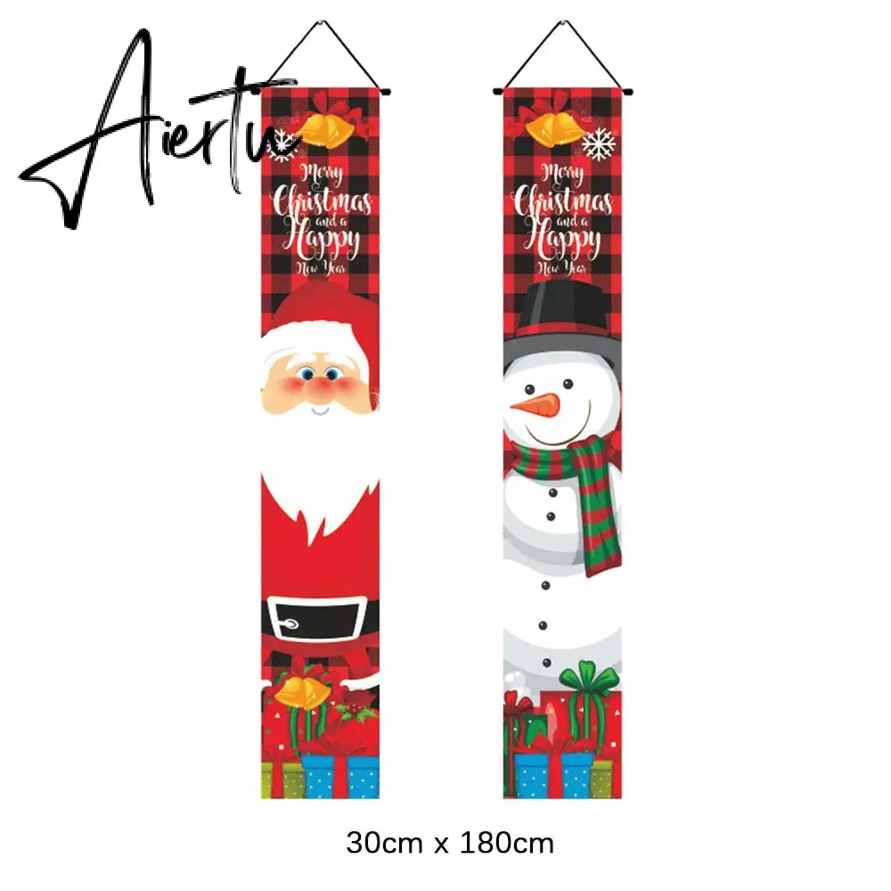 2Pcs/set Chritmas Door Banner Ornaments Merry X-Mas Snowman Santa Claus Letter Christmas Tree Pendant Drop Ornaments Party Decor Aiertu