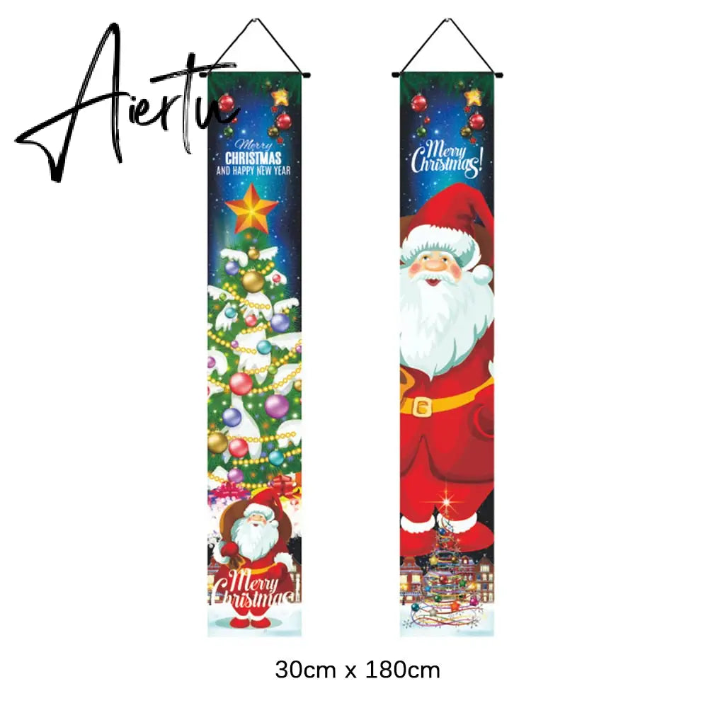 2Pcs/set Chritmas Door Banner Ornaments Merry X-Mas Snowman Santa Claus Letter Christmas Tree Pendant Drop Ornaments Party Decor Aiertu