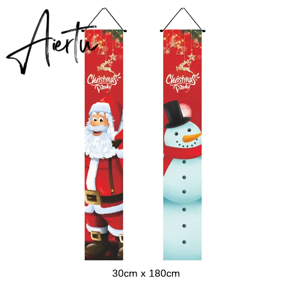 2Pcs/set Chritmas Door Banner Ornaments Merry X-Mas Snowman Santa Claus Letter Christmas Tree Pendant Drop Ornaments Party Decor Aiertu
