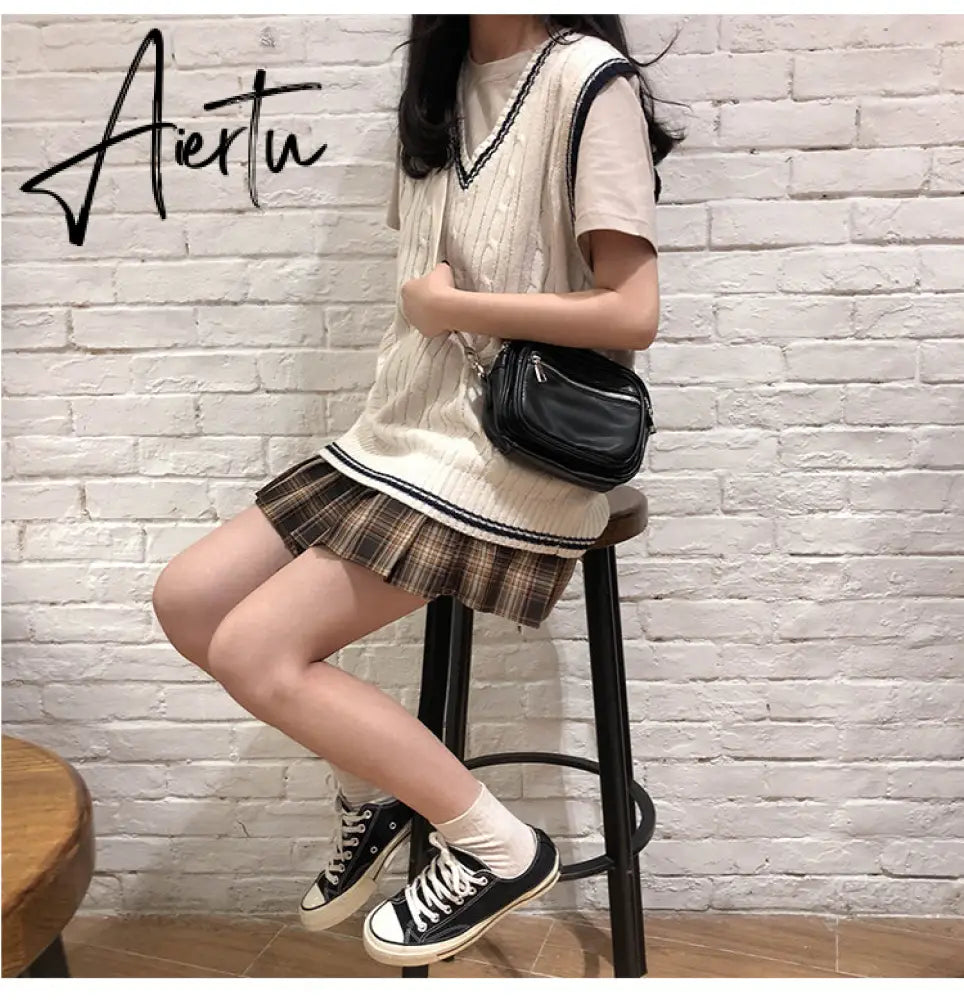 3 colors autumn and winter preppy style v neck knitted sleeveless vest sweaters womens pullovers womens (X973) Aiertu