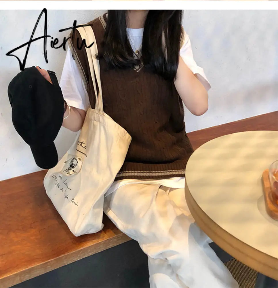 3 colors autumn and winter preppy style v neck knitted sleeveless vest sweaters womens pullovers womens (X973) Aiertu