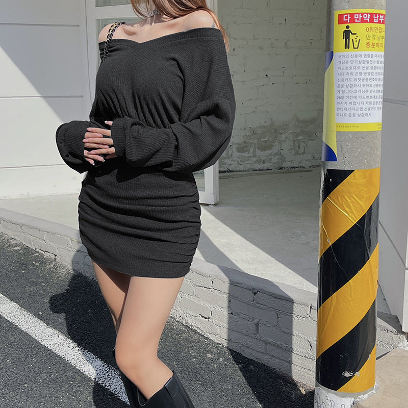 Aiertu - Split Long Sleeve Knit Mini Dress Aiertu