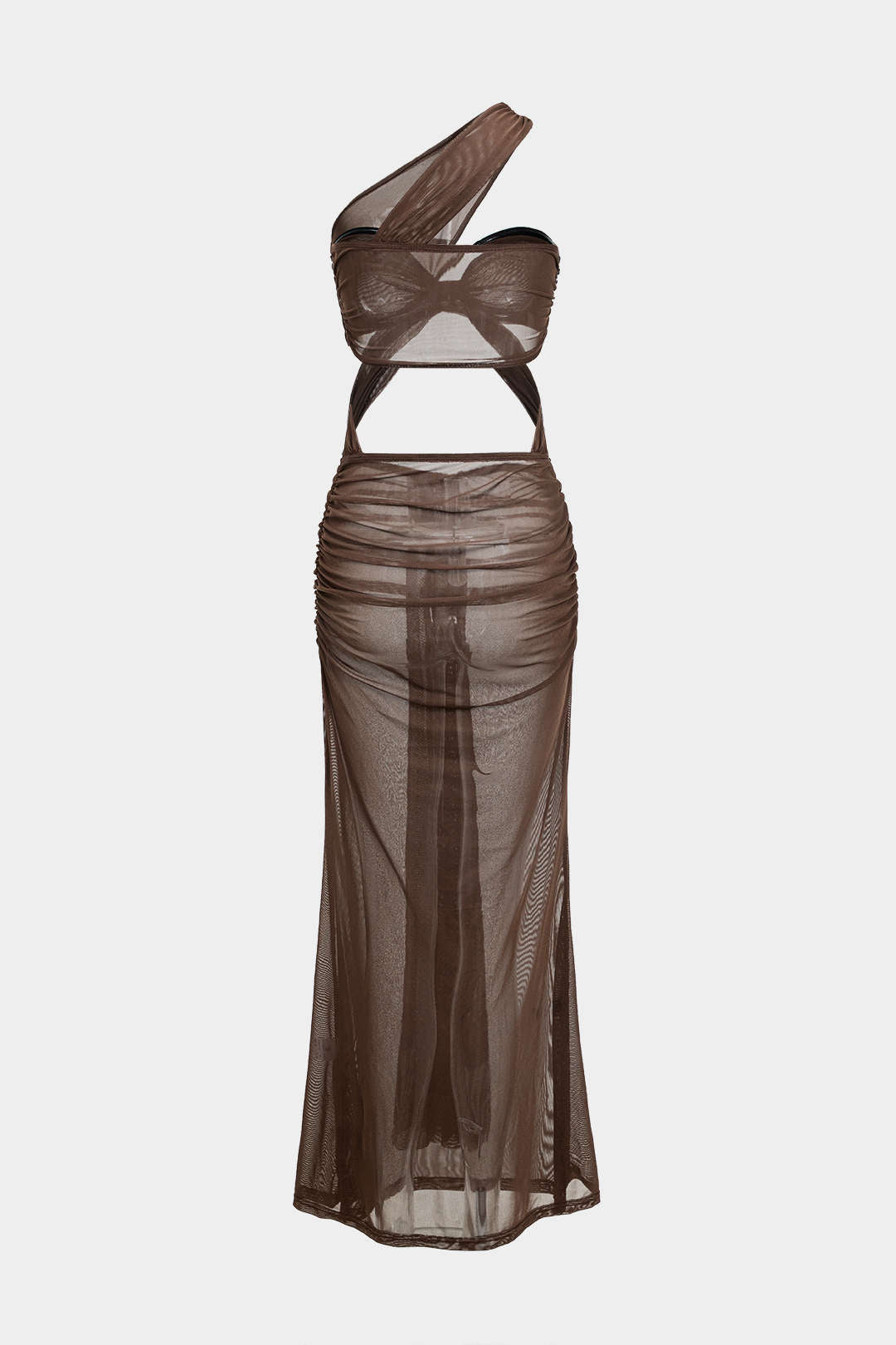 Aiertu  -Mesh Ruched Crossed Cut Out Backless Maxi Dress aiertu