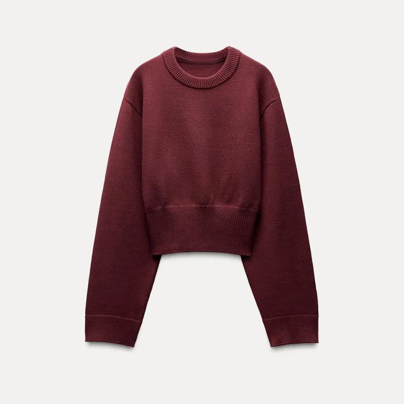 Aiertu  -  Waist Cinching Short Sweater Ribbed Wide Sleeved Knitwear Round Neck Loose Slimming Knitted Pullover Spring New Women's Clothing Aiertu