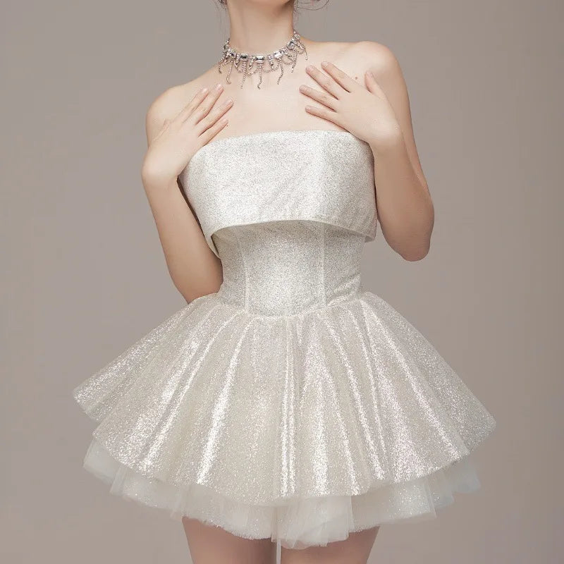 Aiertu  -  Shiny Party Tube Top Dress Ladies Sexy Backless Bandage Off Shoulder Mini Dresses Women's Elegant Evening Dress Female Aiertu