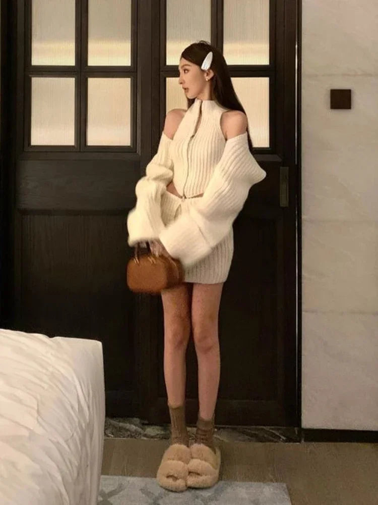 Aiertu Elegant Knitted Clothing 3 Piece Set Casual Short Cardigan + Slim Vest + Sexy Y2k Mini Skirt Korean Fashion Suit  Winter Aiertu