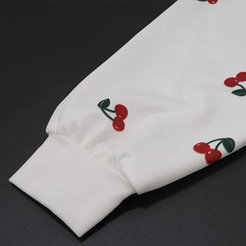 Aiertu  -  Cherry Printed Sweatshirt  Women Hooded Zipper Full Sleeve Thicken Lady Coats 2025 Spring Autumn Fashion Female Jacket Tops Aiertu