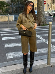 Aiertu  -  Pleated Green Oversize Jacket Women Long Lantern Sleeve Lapel Folds Elegant 2025 Spring Coat Street Commuter Lady Streetwear Aiertu
