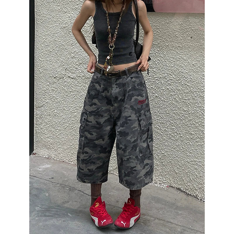 Aiertu  -  Women's Camouflage Cargo Jeans Harajuku Y2k Baggy Denim Trousers 90s Aesthetic Jean Pants Vintage 2000s Emo Trashy Clothes 2025 Aiertu
