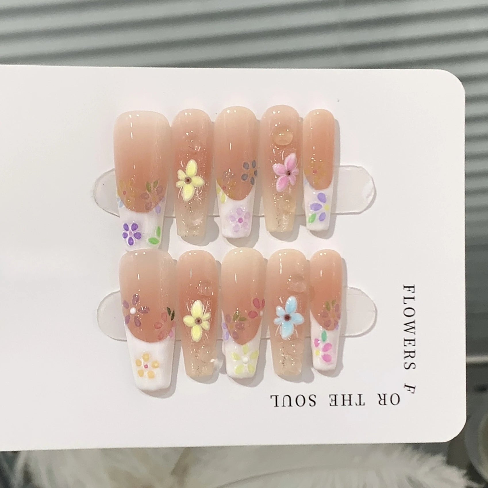 Aiertu 10pcs Aurora Cat Eye Coffin Handmade Press on Nails Cherry Blossom False Nails Sweet French Tip Nail Art Wearable Manicure Nails Aiertu