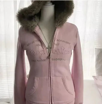 Aiertu  -  Exquisite Trendy Stitching Fur Collar Simple Double-sided Hooded Thickened Coat High Street Hip-hop Y2k Punk Retro Couple Coat Aiertu
