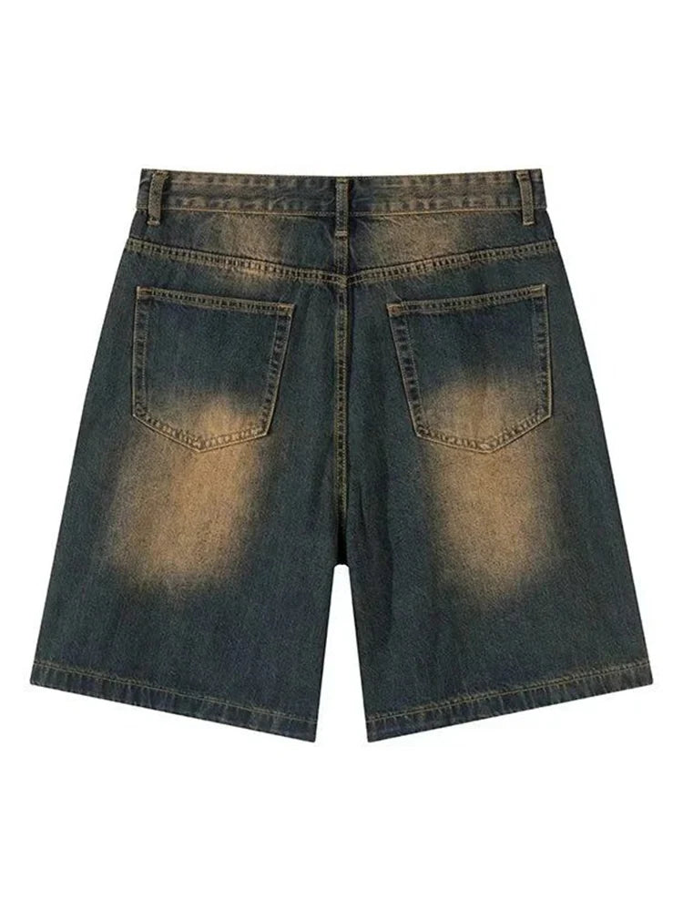 Aiertu  -  Women's Washed Denim Shorts Retro Neutral Style Quarter Bottoms Wide Leg Capris Female High Waist Straight Kenn-length Jeans 2XL Aiertu