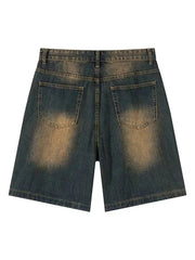Aiertu  -  Women's Washed Denim Shorts Retro Neutral Style Quarter Bottoms Wide Leg Capris Female High Waist Straight Kenn-length Jeans 2XL Aiertu