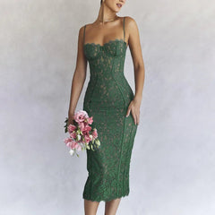 Aiertu  Summer Midi Green Dress Elegant Spaghetti Strap Wedding Guest Party Dresses Sexy Birthday Dresses for Women Aiertu