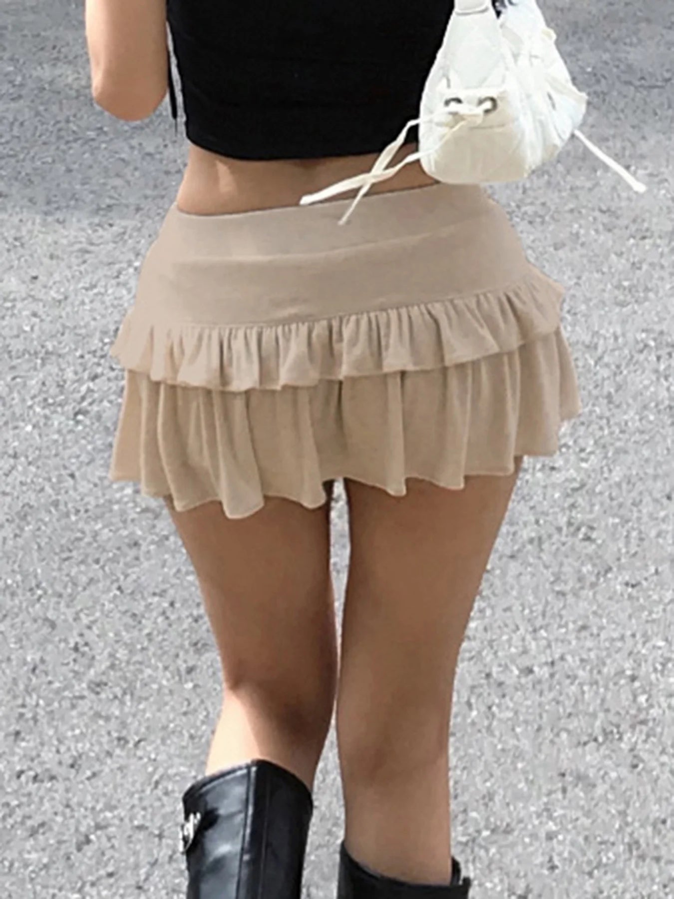 Aiertu  Casual Solid Ruffles A-Line Skirts Preppy Style Basic Slim Low-Waisted Mini Skirts Women 2025 Summer Fashion Streetwear Aiertu