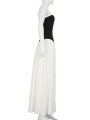 Aiertu  -  Elegant Fashion Slim Patchwork Split Tube Dress Holiday Sexy Slash Neck Sleeveless Maxi Dresses For Women 2026 Summer Aiertu