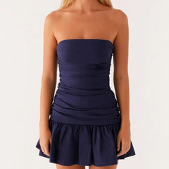 Aiertu  -  Chic 2026 Ruched Tube Top Dress Women Strapless Sleeveless Slim Fit Flare Mini Dress Summer Clubbing Dress Aiertu