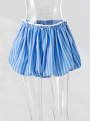 Aiertu  -  Blue Striped Casual Shorts Women Summer Flower Elastic Mid Waist Short Pants Streetwear Fashion Simple Mini Shorts 2026 New Aiertu