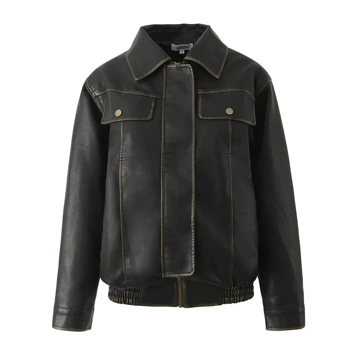 Aiertu  -  Solid Distressed Two-piece Set Women Long Sleeve PU Leather Jackets+Mini Skirts Sets American Vintage Streetwear Outerwear New Aiertu