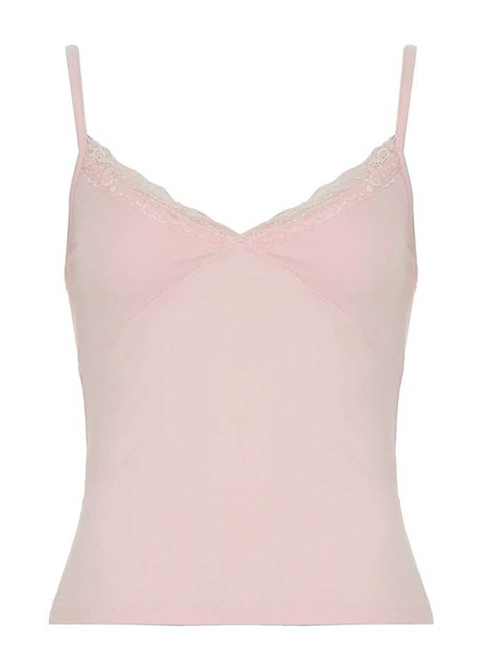 Aiertu  -Lace Trim V-Neck Basic Cami Top aiertu