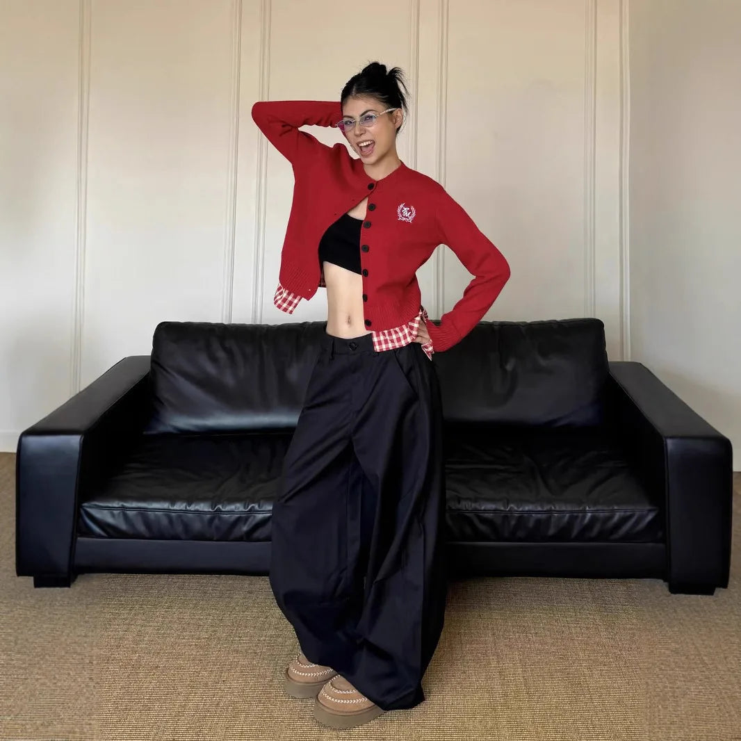 Aiertu  -  Simple and versatile gray scimitar trousers high sense 2026 silhouette loose pleated wide leg drape casual trousers Aiertu