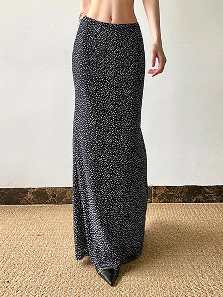 Aiertu  -Vintage Polka Dot Print Mesh Double-Layer Maxi Skirt aiertu