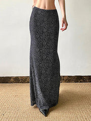 Aiertu  -Vintage Polka Dot Print Mesh Double-Layer Maxi Skirt aiertu