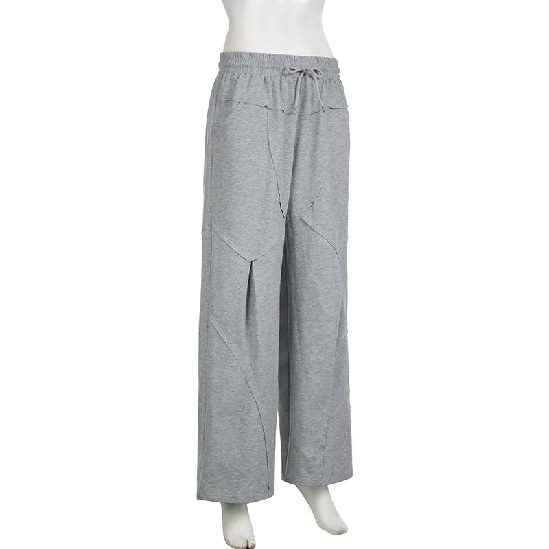 Aiertu  -  2025 New Harajuku Korean Style Gray Loose Wide Leg Trousers Street Joggers Stylish Chic Split Patchwork Women Baggy Pants Aiertu