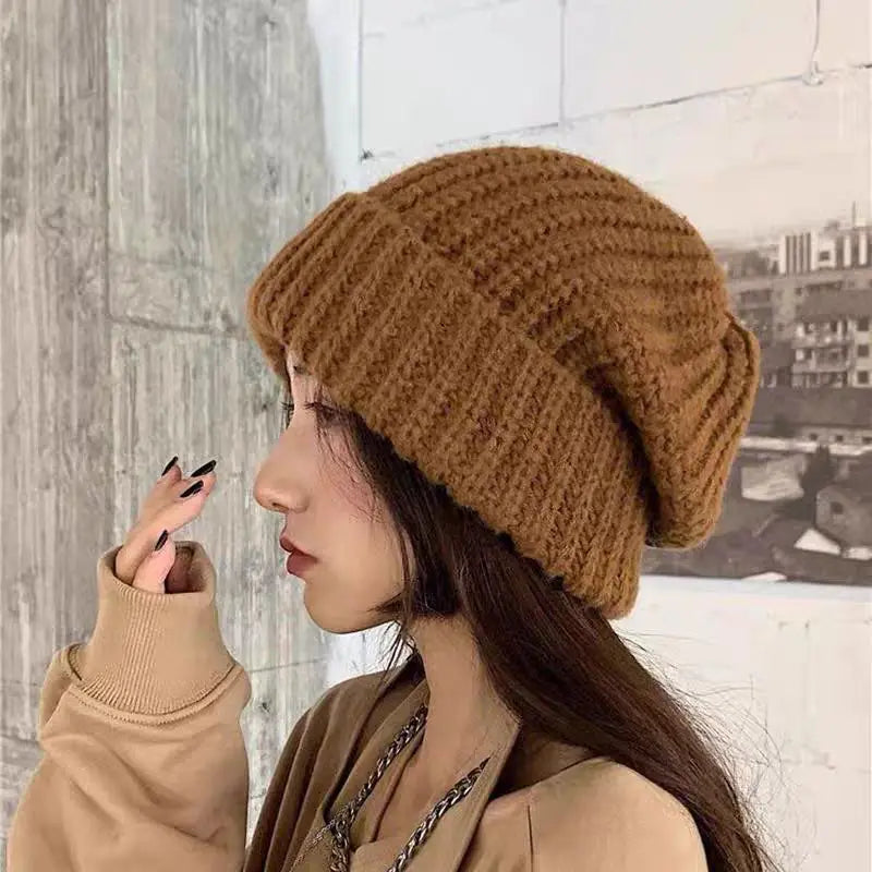 Aiertu  -  Winter Knitted Hat Women Korean Fashion Solid Outdoor Warm Beanies All-match Casual Elastic Comfortable Cap Aiertu