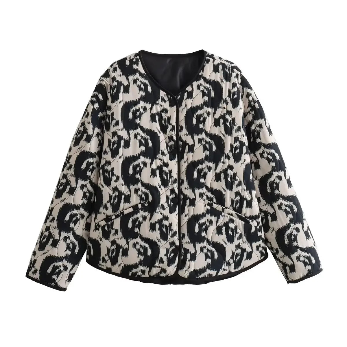 Aiertu  -  Warm Quilted Jackets for Women Long Sleeve Floral Print Button Down Puffer Jacket Coats with Pockets Cropped Open Front Cardigan Aiertu
