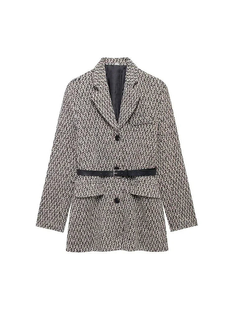 Aiertu  -  Women Fashion With Bely Single Breasted  Blazer Vintage Notched Neck Long Sleeves Female Chic Lady Outfits Aiertu