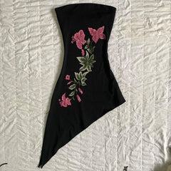 Aiertu  Flower Pattern Tube Top Dress Retro Rock Aesthetic Trash Punk Y2K Top Emo Girls Casual All-match Sweet hop Slim Fit Womens Dress ootd outfit idea Aiertu