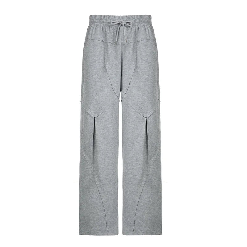 Aiertu  -  2025 New Harajuku Korean Style Gray Loose Wide Leg Trousers Street Joggers Stylish Chic Split Patchwork Women Baggy Pants Aiertu