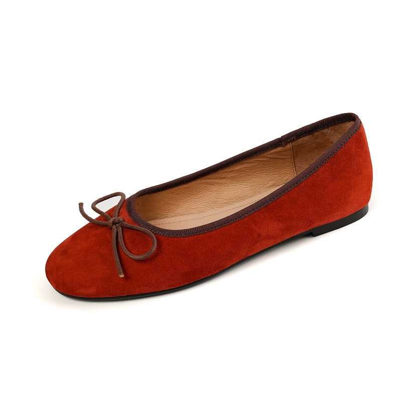 Aiertu  Round Toe Ballet Flats Elegant Bowtie Low Heel Walk Shoes Korea Style Soft Sheepsuede Driving FlatsBasic Daily Flat Shoes Woman Aiertu