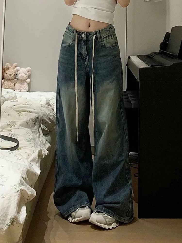Aiertu  -  American Streetwear Jeans Women High Waist Y2K Lace Up Denim Pants Fall Loose Vintage Harajuku Female Casual Trousers New Aiertu
