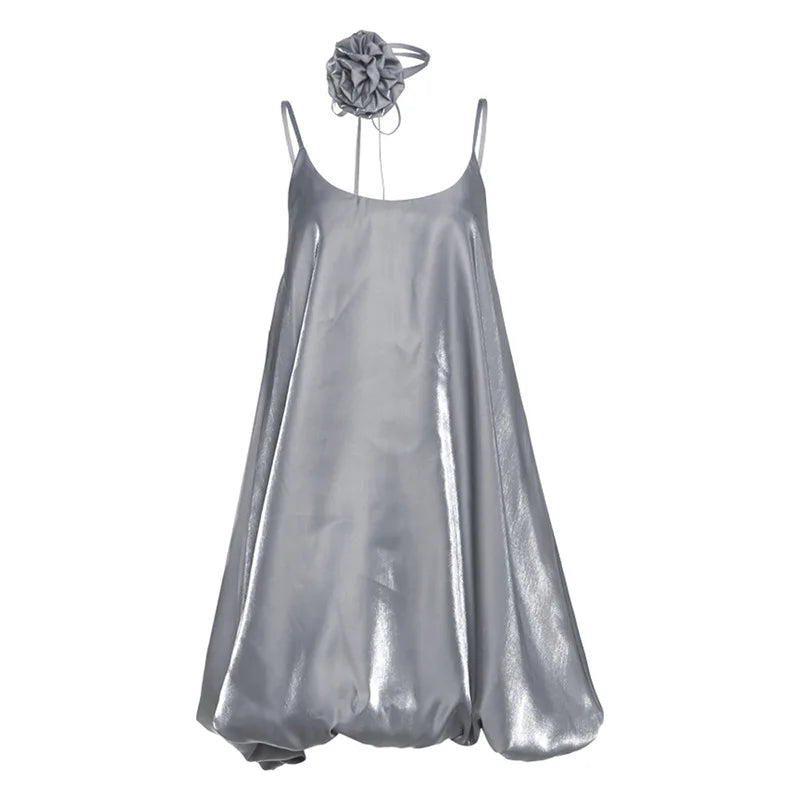 Aiertu  -  Fashion Glitter Dress Women Sling With Choker Sleeveless Backless Ruffle A-line Mini Dresses Female 2025 Spring Summer Lady Robe Aiertu